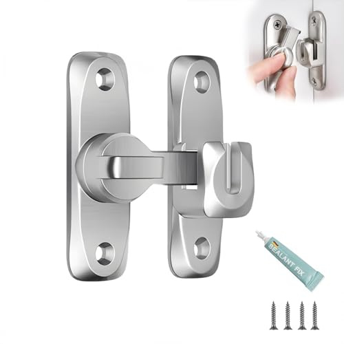 90/180 Grados Pestillo de puerta abatible,Pestillo Puerta para Puertas Correderas con Tornillos,Pestillo de Puertas Correderas para Puertas Correderas,Graneros,Baños,Etc (Plateado)