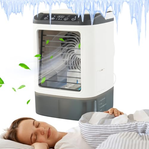 Klimagerät Ventilator Tragbar für Zimmer, USB Schreibtisch Verdunstungsbefeuchter, 3-Gang-LED Tragbarer Klimaanlage Ventilator für Schlafzimmer RV Reise Garage Werkstatt