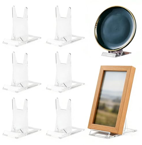 Tmefoy 6er Set Acryl Ständer Kunststoff Tellerständer, Transparente Ausstellungsständer für Teller, Bücher, Schallplatten & Deko, Universell Einsetzbar, Stabile Staffelei für Küche, Wohnzimmer