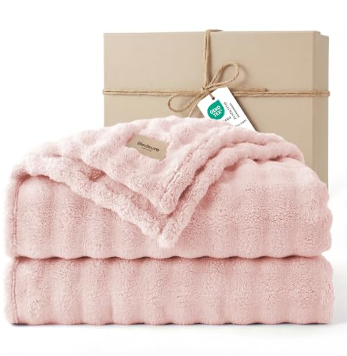BEDSURE Kuscheldecke Flauschig Bubble Decke - Kristallrosa, 220x240 cm | Sofadecke, Dicke Fleecedecke, Tagesdecke für Zimmer Deko, Wolkenweich & Atmungsaktiv Wolldecke, Geschenk für Frauen