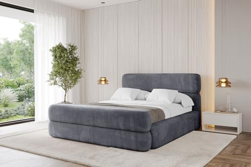 ALTDECOR Polsterbett mit Bettkasten und Lattenrost, Bett mit Matratze H3/H4, Kopfteil, Boxbett, Doppelbett mit Stauraum - Enora-Z - 140x200 Dunkelgrau Casablanca