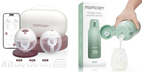 Momcozy M5 Smart Milchpumpe Elektrische, App-Steuerung Milchpumpen handsfree, tragbare Doppel Brustpumpen & Momcozy MW05 Tragbarer Flaschenwärmer Baby für unterwegs, 500ml Kapazität