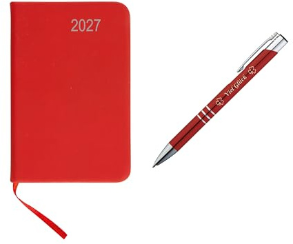 Taschenkalender 2027 / ca DIN A7 / mit PU Einband / Farbe: rot + Glückskuli