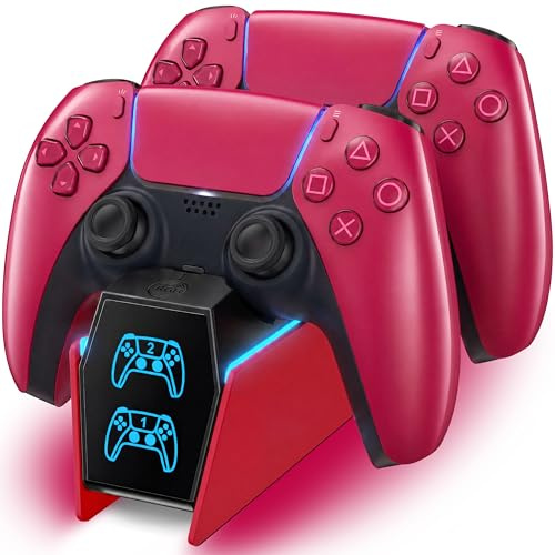 Tokluck PS5 Controller Ladestation, RGB PS5 Zubehör Ladestationen für PS5 Controller & Edge Controller, PS5 Charging Station Schnellladung für PlayStation 5 Dualsense Rot Skins Gehäuseschutz