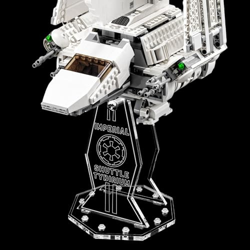 Premium Gravur Acryl Display Ständer kompatibel zu Lego 75094 Imperial Shuttle Tydirium | 5mm Halterung | Hochwertiger Präsentationsständer | Schwebender Effekt | Drehbar & Neigbar | Nur Ständer