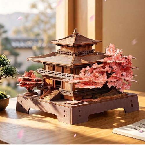 ROWOOD 3D Holzpuzzle Sakura Pavillon Japanische Kirschblüten | Für Erwachsene Modellbausatz Architektur Bastelset DIY Holz Bausatz Deko kreatives Geschenk