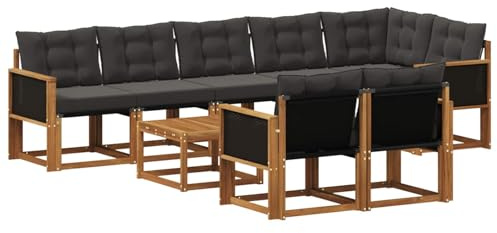 vidaXL Outdoor-Sofagarnitur mit Kissen 9 pcs Natürlich und Schwarz, Gartenlounge, modernes Sofa für draußen, bequemes Terrassenmöbel, stylisches Sitzset