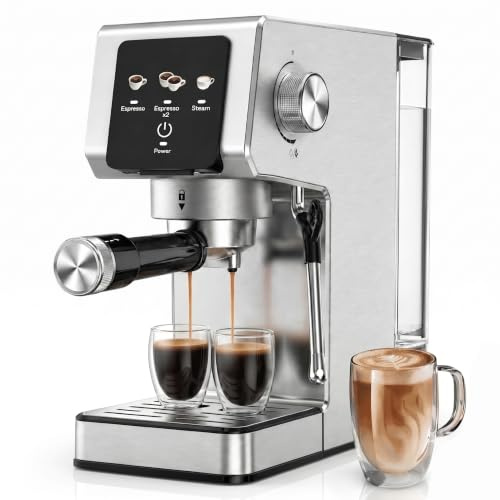 KOMTWNM Espressomaschine 20 Bar Siebträgermaschine mit Touchscreen, 1350W Kaffeemaschine mit Milchaufschäumer, 1,2L Wassertank, Einzel- & Doppelshot