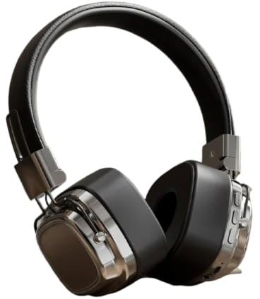 DYRBF Wireless Bluetooth Headphones Over Ear, Retro Style Soft PU Leather Headset, Bluetooth 5.3 Noise Isolating 3.5mm AUX TF Card Foldable for Travel Work Silver Black Brown