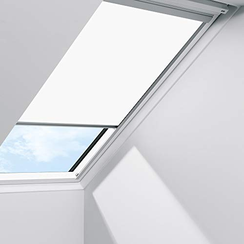 Original Velux Sichtschutzrollo mit Seitenschienen für GGL, GHL, GPL, GTL, GGU, GHU, GPU, GTU MK06 / Stofffarbe Standard 1028 / Uni Weiß, Schienenfarbe silber // RFL MK06 1028S