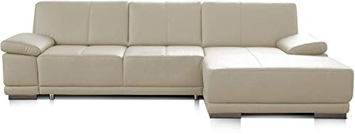 CAVADORE Ecksofa Corianne / Ledercouch inkl. Armteilverstellung und Longchair / 282 x 80 x 162 / Echtleder, weiß