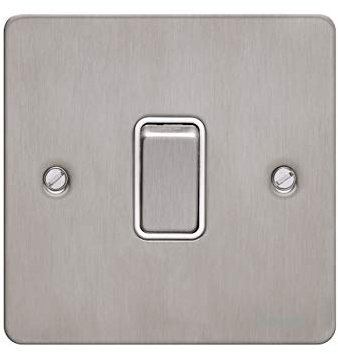Schneider Electric Ultimate Flat Plate - Single Light Switch, 2 Pole, GU2210WSS, Stainless Steel With White Insert