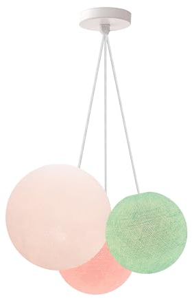 CREATIVECOTTON Dreistrahlige höhenverstellbare LED Hängelampe mit handgearbeiteten Kugeln aus Baumwolle (Butterfly, 3-flammig)