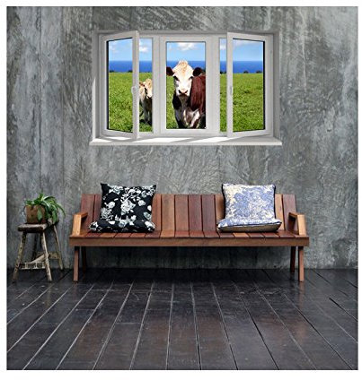 Stickers trompe l'oeil fenêtre Les vaches - L 100cm x H 60cm