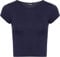 Womens Plain Crop Short Sleeve Top Round Neck Stretch Ladies Bra Vest - Navy Blue - 8/10