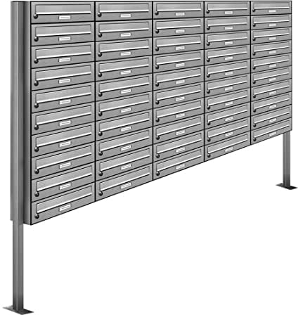 AL Briefkastensysteme 50er Briefkasten als Standbriefkasten, 50 Fach Briefkastenanlage in Edelstahl rostfrei Postkasten modern
