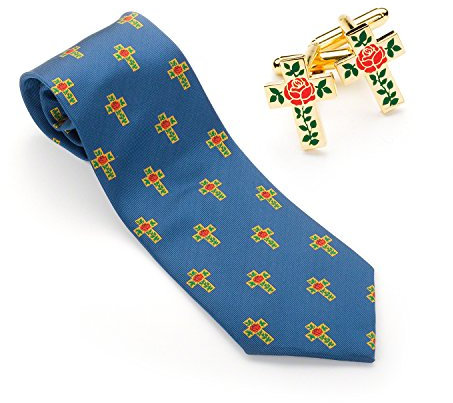 Masonic Rose Croix Krawatte und passende Manschettenknöpfe, 100 % Seide