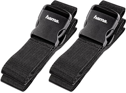 Hama Gepäckgurt - Gurt zum sicheren Verschließen von Gepäck für Reisen, 5 x 200 cm, Schwarz, 2er Pack