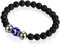 Flongo Glas Armband Armreif Link Handgelenk EnergieStein Perlenarmband Schwarz Blau Silber Böse Evil Teufel Eye Auge Gebet Mala Kugel Perle Perlen Herren,Damen Accessoires