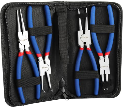 TECPO Sprengringzangen Set, 4-teilig 225mm Zange Gerade und Gebogen Seegeringzange Innen Außen für Sicherungsring aus Chrom Vanadium Stahl