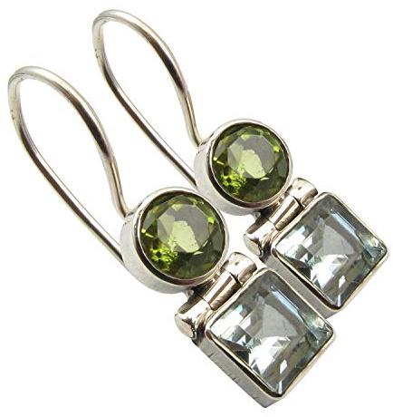SilverStarJewel Muttertag Alle Angebote Ohrringe aus 925er Sterlingsilber mit quadratischem Peridot blauem Topas 2,5 cm