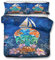 Stillshine Blaues Bettwäscheset, Bettbezug mit Reißverschluss, Marine Theme 3D Tortoise Beach Ocean Landschaftsdruck Bettbezug und Kissenbezug 80x80 cm (E,Bettbezug 220x240 cm)