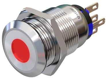 Metzler - Druckschalter 19mm - LED Punktbeleuchtung Rot - IP67 IK10 - Edelstahl - Flach - Lötkontakte