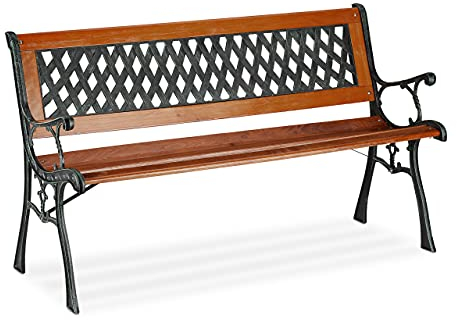 Relaxdays Gartenbank, 2 Sitzer, Holz & Gusseisen, Balkon & Terrasse, rustikale Sitzbank, HBT: 73x125x52,5 cm, braun/grün