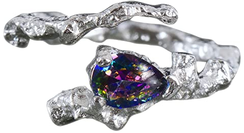 NicoWerk Damen Silberring Lava aus 925 Sterling Silber Schmelzen Schmal mit Stein Struktur Edel Asymmetrisch Zirkonia Verstellbar Offen SRI814