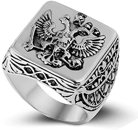 SPACELQ Mode Männer Signet Ring Russian Empire Doppeladler Ringe Für Männliche Punk-Arme des russischen großen Rings