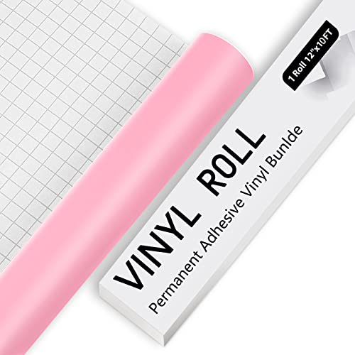 Permanent Vinyl for Cricut - 10Ft Matte Pink Adhesive Vinyl Sheets, vinyl for Cricut, Silhouette & Cameo, Vinyl for Mug, Cup, Window & Home Deco,and other DIY projects
