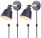 TOKIUS 2 Stücke Wandleuchten, Moderne Wandlampe aus Metall und Holz Deko E27 Fassung Verstellbarer Wandbeleuchtung Innen Wandlampe für Schlafzimmer Wohnzimmer Korridor (Schwarz, Mit Stecker Schalter)