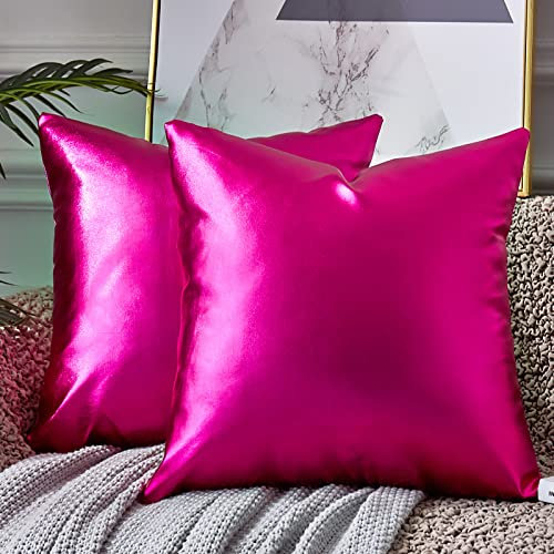 EUCIOR Hot Hot Pink Kissenbezüge 40.6x40.6 cm, dekorative Kissenbezüge, moderner metallischer glänzender Kissenbezug, goldfarbene Dekokissen für Couch, magentafarbenes Dekokissen, 2 Stück (Hot Pink)