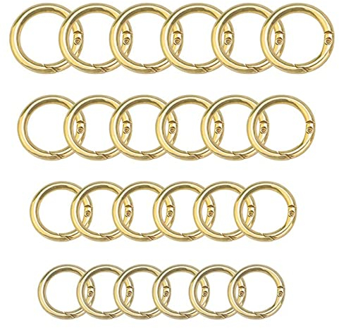 24 Stück Rund Karabinerhaken,18/20/25/27 mm O-Ring Zinklegierung Karabiner Federspaltringe Schlüsselring Klein für Bastelarbeiten, DIY Taschenringe Handwerk Machen, für Schlüssel und Handwerk(Gold)