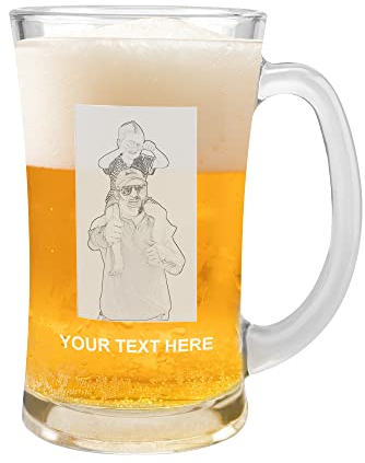 Chope à bière personnalisée Chope à bière personnalisée avec photo et texte - Chope à bière en verre pour la fête des pères avec texte gravé pour lui, homme papa ou mari, cadeaux papa personnalisés