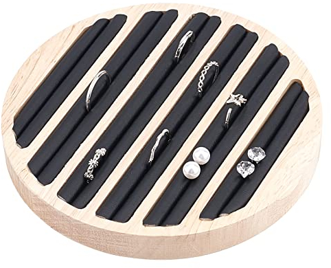 nbeads Bandeja de exhibición de joyas de madera, 6 ranuras, anillo de pendiente, soporte de almacenamiento para pendientes, soporte para joyas, organizador de joyas de cuero negro, 14,9 x 1,7 cm