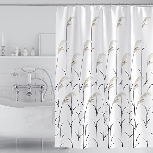 Tennove Shower Curtain 180 x 200cm Plants Reed Thick Polyester Fabric Mildew Resistant Shower Curtain Liner for Bathroom Decor Waterproof Bath Curtain with Hooks,Machine Washable Heavy Weighted