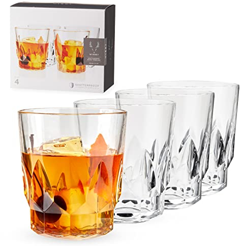 Viski Shatterproof DOF Drinking Glasses - Acrylic Rocks Glasses for Whiskey, Scotch, Bourbon - Dishwasher Safe 11.5oz Set of 4