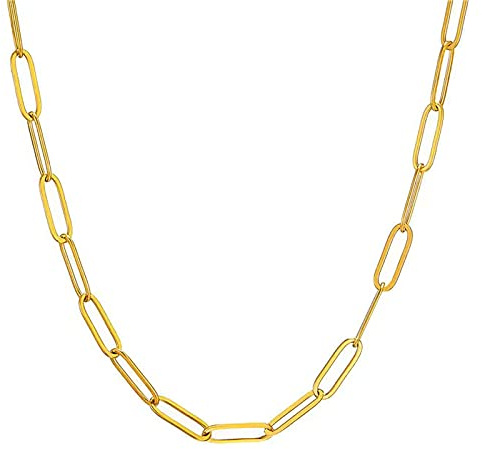 PICKBEAU Halskette in Form einer Posaune, vergoldet 18 K, für Damen, Goldkette, 3,0 mm, Gliederketten für Damen und Herren, Uni, verschiedene Längen, 22IN, Edelstahl vergoldet mit 18 K Weißgold