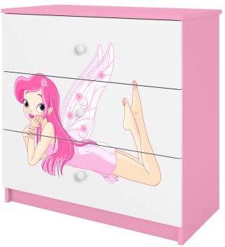 Générique Commode BABYDREAM - Fée avec des Ailes - en Panneaux de Particules 81x41x80,5 cm, 3 tiroirs, Couleur Rose Poudré