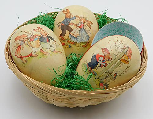 Nestler 3er Set Ostereier zum Befüllen mit Nest und Ostergras - Best of Happiness - Zufallsmotive - Handgemachte Eier aus Pappe - Ostergeschenk Osterei Osternest