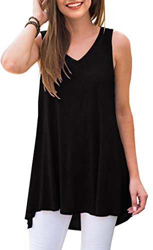 Ninee Damen Ärmellos Top V-Ausschnitt Sommer Lässiges Tank Tops T-Shirts Tunika Tops (Black,XX-Large)