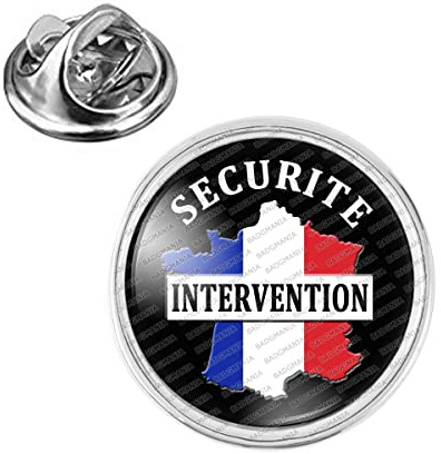 Badgmania Pin's Argenté 20mm Ecusson Sécurité Intervention France Tricolore Agent de Sécurité Vigile Logo 18mm Pins Bouton Epinglette