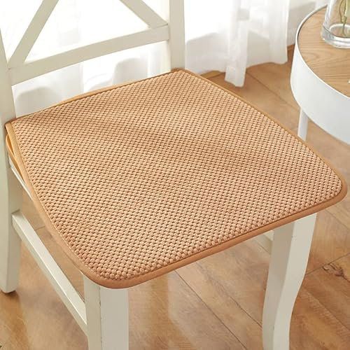 Reine Farbe Stuhlkissen Sitzkissen mit Haltebändern, Cord Sitzauflage für Innen, Anti-Rutsch, Keine Füllung, D Form Dicke 1cm,Khaki,45x43cm