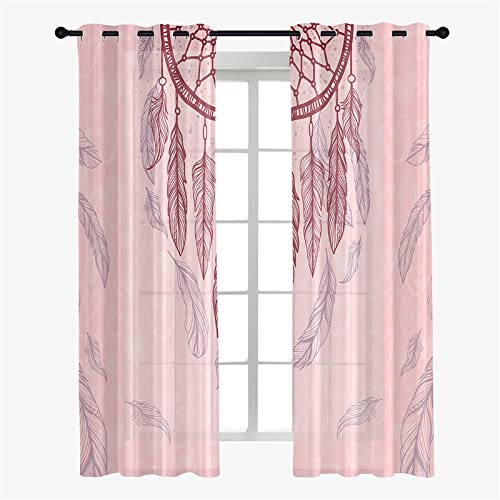 Hiseng Schiebegardinen Voile Vorhang Gardinen 2er Set, Traumfänger Sheer Schiebevorhänge Lichtdurchlässig Flächenvorhänge für Wohnzimmer Fensterschal Schlafzimmer (80x115cm,Rosa Graffiti)