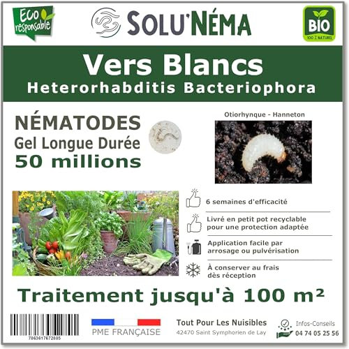 SOLUNEMA - Nématodes HB Contre Les Vers Blancs - 50 Millions - Formulation gel longue durée pour traiter jusqu'à 100 m²- Traitement biologique efficace contre la larve de hanneton et d'otiorhynque