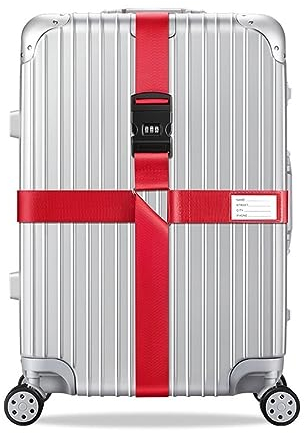 König Design Koffergurt - Zahlenschloss - Verstellbar und Rot - Inklusive Namensschild - Kofferband für Flugreise - Gepäckgurt Kofferband Zubehör