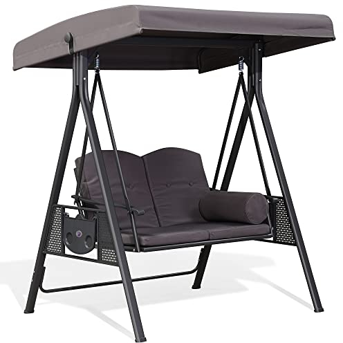PURPLE LEAF Hollywoodschaukel 2 Sitzer Schaukel mit Verstellbares Sonnendach Sonnenbeständig Gartenschaukel, Grau