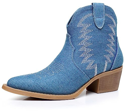 GLOBALWIN Women's Western Boots Ankle Cowboy Boots For Women, 2yy06 Denim Blue, 5 UK