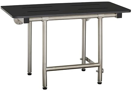 30-inch x 15-inch ADA Bariatric Folding Wall Mount Bathroom Shower Seat Bench with Legs, Matte Black Phenolic Seat